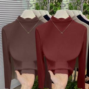 Lieoyuarn | Semi High Neck T-Shirt Slimming Spring Summer Autumn