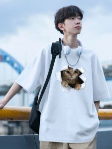 Cleanfit เสื้อยืดแขนสั้นผู้ชาย ทรงหลวม ผ้าฝ้าย ลายสัตว์ คอกลม แขนสั้น ทรงลำลอง เทรนด์ฤดูร้อน 2024