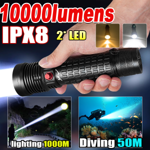 2*30W LED High Power Diving Torch IPX8 Professional Diving Flashlight  Rechargeable Underwater Lantern Waterproof Scuba Lamp