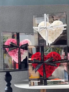 Bunga cinta tiga dimensi bunga abadi mawar hadiah Hari Valentine Cina kotak bunga cinta cermin untuk hadiah ulang tahun pengakuan pacar