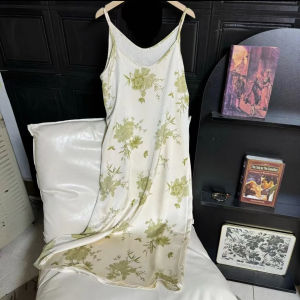 Váy Dây Satin Cao Cấp Mùa Hè Mới Phong Cách Trung Hoa Nhẹ Nhàng Sang Trọng Đa Năng Thường Ngày Váy Midi Chữ a Không Tay Màu Trơn