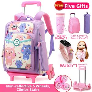 KABUYOUSI | Waterproof Rolling School Bag with Detachable Handle 6-Wheel Climbing