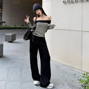 VKSOD | Bộ Áo Len Sọc Dáng Một Vai và Quần Tây Nữ