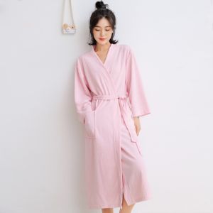 Summer 2025 Hotel Wear Womens Bathrobe Towel Material High Absorbency Quick Dry Waffle Pattern Robe Lightweight Knee-Length