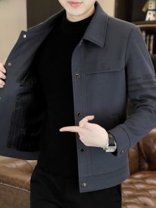 HENGYUANXIANG | Casual Thickened Woolen Jacket Mens Fashion Slim Fit Autumn Winter Turn-down Collar Coat Youth Outerwear Warm Flap Pocket
