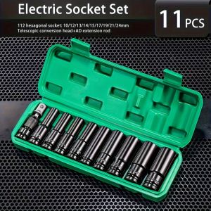 11pcs 1/2-Inch Drive Metric Deep Impact Socket Set 10mm - 24mmElectric Wrench Socket Tool Set Heavy Duty Impact Socket Set