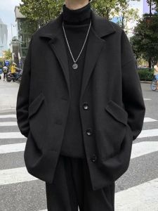 Mens Woolen Coat Autumn Winter Thickened Casual Style Korean Fashion Japanese Style Loose Fit Windbreaker New Arrival