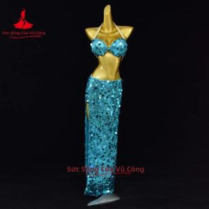 Bộ Trang Phục Múa Bụng Dành Cho Nữ Bộ Áo Ngực Đính Sequin Lớn Và Váy Dài Gợi Cảm 2 Chiếc Bộ Quần Áo Biểu Diễn Múa Phương Đông