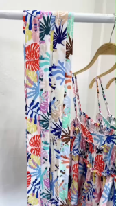 22453 Set 3 ชิ้น เสื้อสายเดี่ยวลายใบไม้ +กางเกง กับสายผูกโบว์