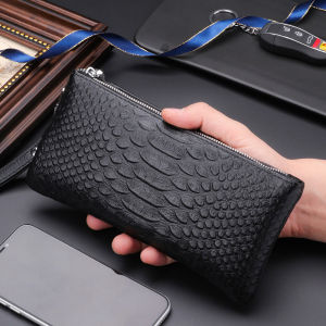 Genuine Leather Long Wallet for Men Handheld Zipper Bag Small Size Large Capacity Cowhide Mobile Phone Bag Casual Style