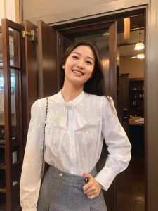 Áo Sơ Mi Nữ Tay Dài Rộng Rãi Thêu Nơ Bướm Mới Giản Dị Ngọt Ngào Kiểu Pháp Mùa Thu 2024 Chất Liệu Cotton Nguyên Chất