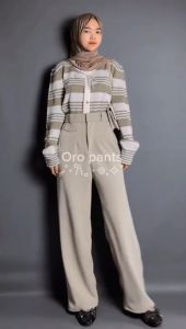 Celana Kulot Bahan Knit Rib & Oro Pants Highwaist Premium