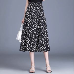 Luckin Store quần cho nữ váy quần bảy điểm loại A-line loại A 2025 mỏng mùa hè quần legging rộng phần hoa voan