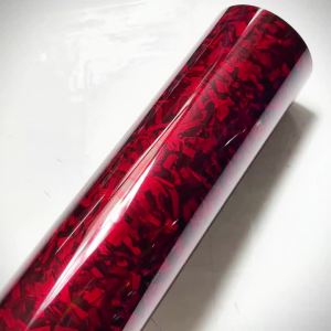 Ultra Glossy PET Red Forged Carbon Fiber Vinyl Wrap Film With Air Release Self Adhesive DIY Car Motorcycle Furniture Sticker