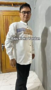 Baju Koko Pria Lengan Panjang Motif Yordan Series Koko Muslim Hadroh Azzahir Warna Putih Cream M L XL XXL
