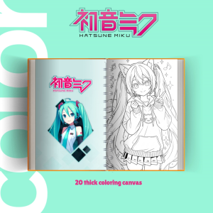 Hatsune Miku Coloring Book Canvas Pages Vocaloid Anime Art Coloring Pad for Acrylic Paint Alcohol Markers Coloring Pens | Thick Non-Bleed Drawing Book Aesthetic Gift Set | FREE Bookmark