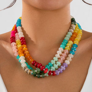 Ingemark Bohemian Colorful Acrylic Beads Choker Necklace for Women Fashion Statement Clavicle Chain Aesthetic Y2K Neck Jewelry