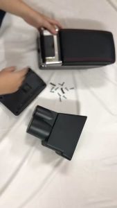 Hộp bệ tỳ tay xe Vinfast VF3 màu đen chỉ đỏ cao cấp có 2 ngăn có khay để cốc tiện lợi