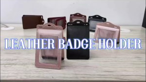 ID Card Holder with Lanyard Trifold Leather Work Card Holder Protector Case Cover for Business Office