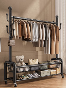 YIXUAN | Portable Bedroom Double Rod Clothes Rack with Basket