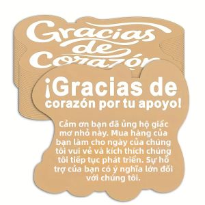 50 Tấm Thiệp Cắt Khuôn Chữ Gracias De Corazon (cảm Ơn Từ Trái Tim) Màu Nâu Tiếng Tây Ban Nha Dùng Để Đóng Gói Sản Phẩm Cho Doanh Nghiệp Nhỏ