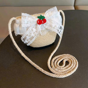 ENEN | Princess Lace Cherry Decor Summer Vacation Straw Hat and Bag Set