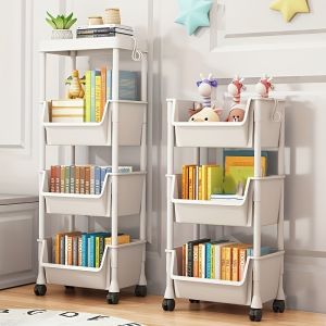 Mobile Storage Shelf] Mobile Plastic Storage Shelf Unit with Wheels - Practical Shelf for Living Room Bedroom Dormitory Amagi