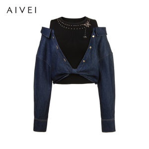 AIVEI | Fashion Individual Ins Style Faux Layer Drop Shoulder Denim Shirt