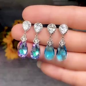 Huitan Elegant Pear Shaped Drop Earrings for Women Blue/Colorful Romantic Bridal Wedding Engagement Earrings New Fashion Jewelry