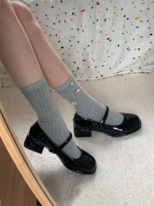 Little Suns Multi-Color! French Style Square Toe Flats Velcro Mid Heel Increased Glossy Leather Shoes Mary Jane Women