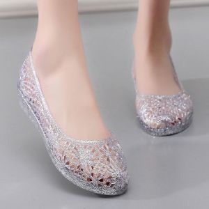 Summer New Crystal Slip-On Flat Heel Soft Bottom Anti-Slip Head Cover Sandals Womens Beach Casual Comfortable Plastic Thong Shoes