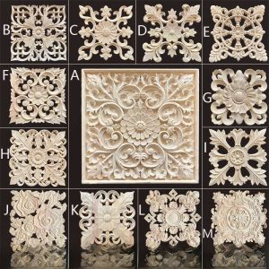 Dongyang Wood Carving Solid Wood European Style Square Roman Column Head Cabinet Decorative Sticker Hollow Large Square Flower
