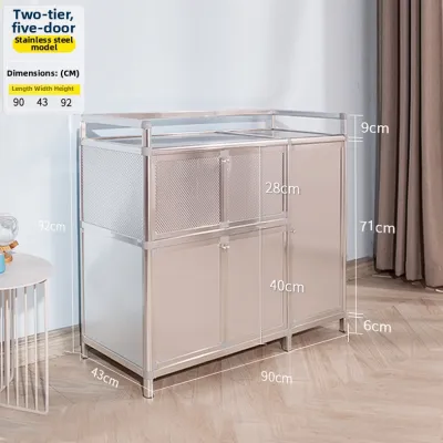 Stainless Steel Kitchen Cabinet Multi-Functional Simple Stove Cabinet Storage Rack Home Use Wardrobe Metal Frame Structure