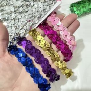 Glitter Sequin Braid Trim 15mm 2 Yards Polyester Sparkle Wave Ribbon for Dress Costume Sewing DIY Craft Decor