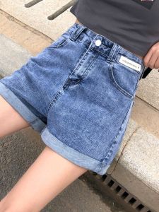 กางเกงขาสั้นผ้ายีนส์เอวสูงทรงหลวมสำหรับผู้หญิง ทรงเอ ทรงหลวม ทรงเข้ารูป ทรงเข้ารูป กางเกงขาสั้นผ้าฝ้ายยืดบางฤดูร้อน