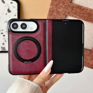 Luxury Leather Magnetic 360 Rotating Bracket Phone Case for iPhone Duo 18 Fold Hinge Protection for Magsafe Stand 18 DUO Cover