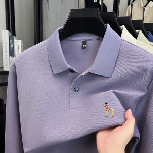 Mens Luxury Brand 100 Cotton Polo Shirt Dog Embroidery Long Sleeved T-shirt Autumn New Business Casual Fashion Mens Clothing