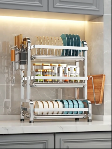 JARUSEAT 2/3 layer stainless steel dish rack kitchen storage rack Dish drain rack With water tray Versatile Multifunctional storage