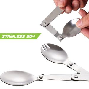 Portable Outdoor Camping Travel Stainless Steel Folding Spoons Forks Mini Barbecue Utensils Picnic Forks And Spoons Set