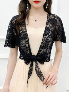 Summer Lace Short Sleeve Open Cardigan Womens plus Size Fat MM Skirt Matching Top Versatile Cover up Outerwear Jacket