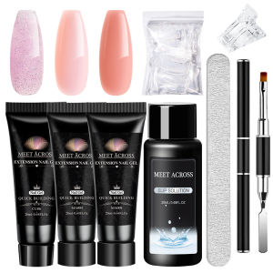 8Pcs/Set 20ml Nail Extension Gel Crystal Nude Pink UV LED Soak Off Acrylic Gel Nail Polish with Slip Solution Brush File Tools