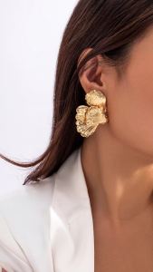 Goth Geometric Metal Petal Flower Stud Earrings for Women Fashion Statement Trendy Gold Color Piercing Earrings Y2K Accessories