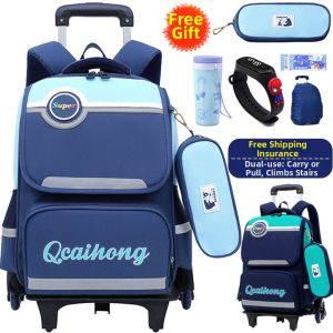 Waterproof Large Capacity Six-Wheeled Roll & Carry School Backpack