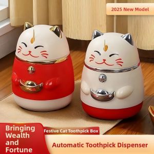 MONLEYTA | Luxurious Creative Press Type Toothpick Box Cat Design High End Living Room Decor Household Wealth Attracting Toothpick Jar