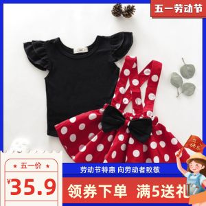 Kakajia Áo Tay Bay Bé Gái Em Bé Bé Bé Gái Mẫu Hè Ngoại Thương Âu Mỹ Instagram + Bộ Đồ Đáng Yêu Nơ Bướm Chấm Bi Có Dây Đeo