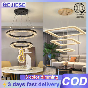 GEJIESE big chandelier light modern design 3 color dimming dinning room living room chandeliers with remote height adjustable drop lights pendant light sala for high ceiling low ceiling