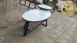 Bàn Trà Đôi Sofa Bàn Trà Mặt Đá Elip Tròn Chân Sắt Chéo Dáng Chữ Y  Cafe Phòng Khách