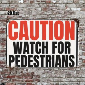 CIFbuy | 2D Metal Sign Warning Watch For Pedestrians Classic Font Bright Colors 8x12 Inch Wall Decor for Bedroom Home Theater