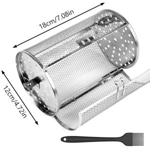 Rotisserie Basket 360° Rotated Stainless Steel Rotisserie Grill Roaster Non-Stick Washable Heat Resistant Oven Round Rack Basket