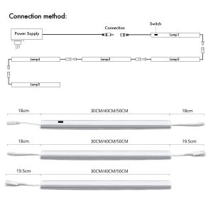 30/40/50cm Series Connection Hand Scan Sensor Switch LED Under Cabinet Kitchen Lamp White Lighting Tube Light EU Power Adapter